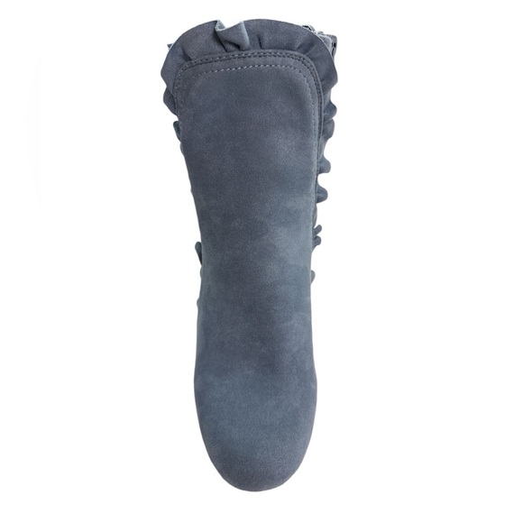 Boston Design Studio Pastel Ruffled Blue Faux Suede Zippered Calf Booties 7W - Picture 5 of 11